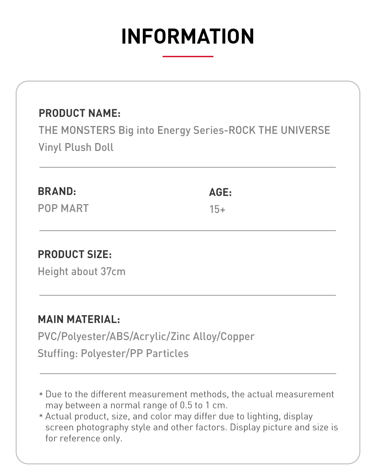 The Monsters - Big Into Energy Series Rock The Universe Vinyl Plush Doll